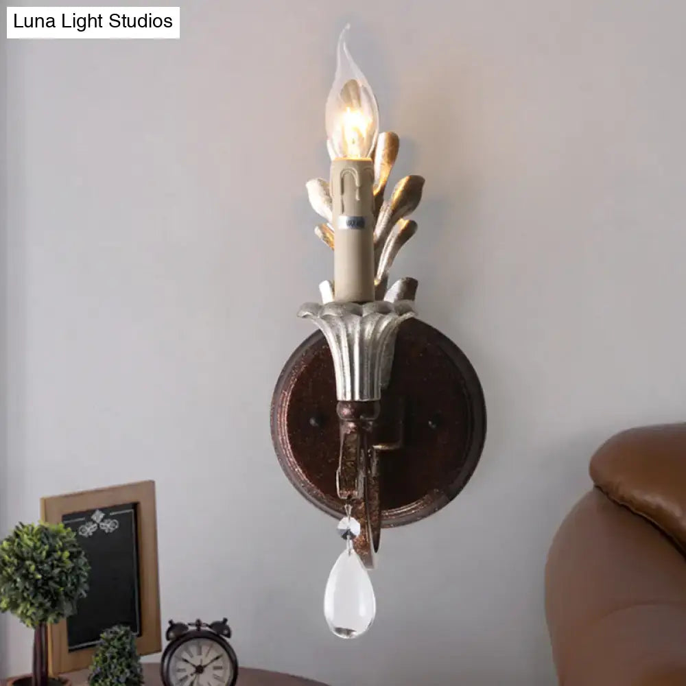 Vintage antique brass & silver leaf wall light fixture bedroom sconce