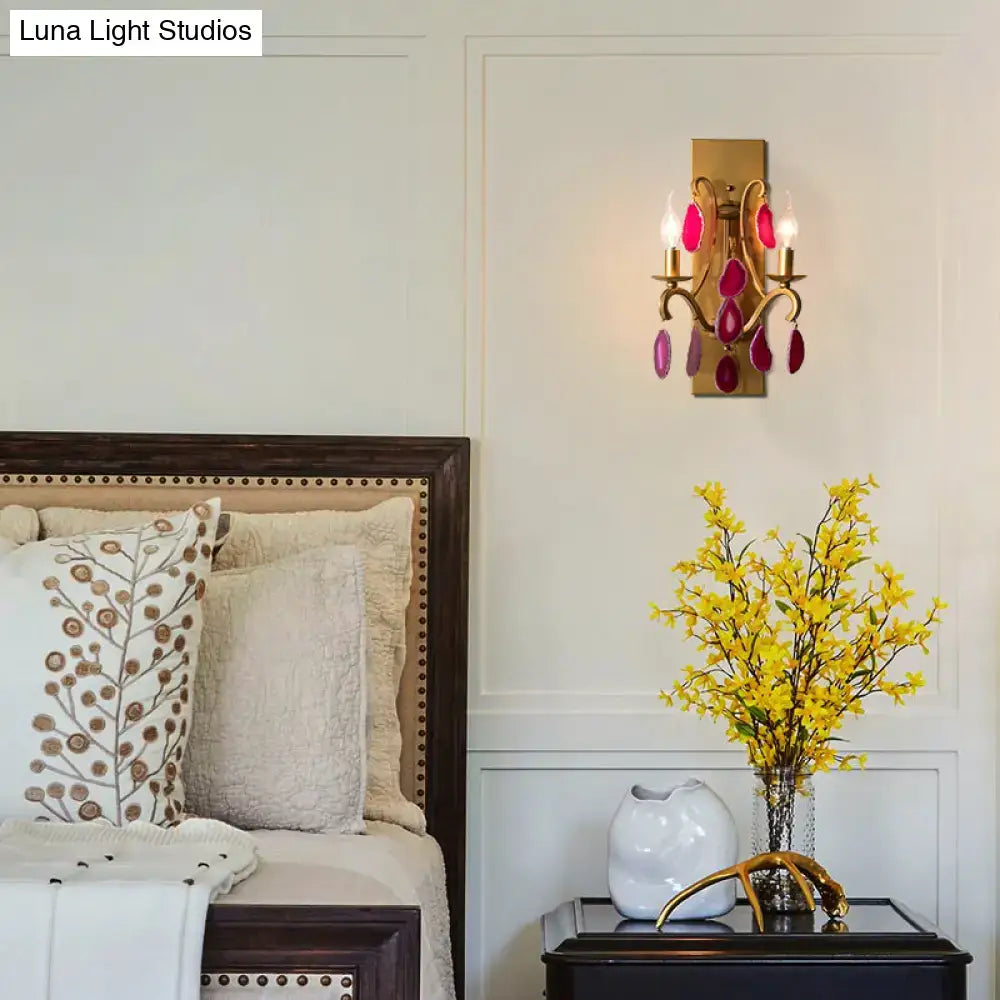 Vintage antique gold and dark purple wall lamp bedroom sconce