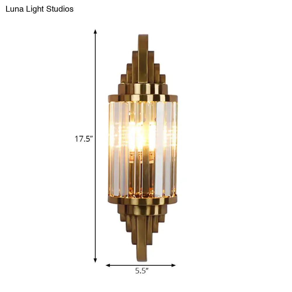 Vintage art deco gold wall sconce clear crystal prism living room