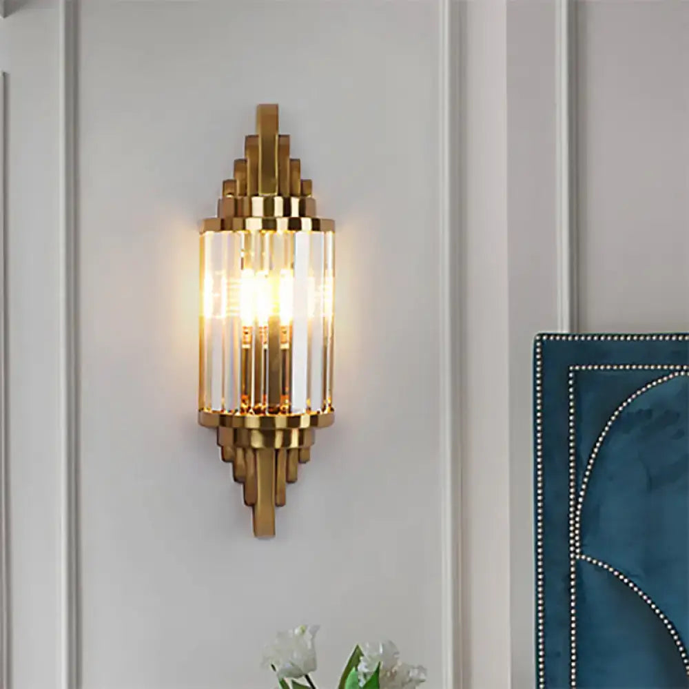 Vintage art deco gold wall sconce clear crystal prism living room