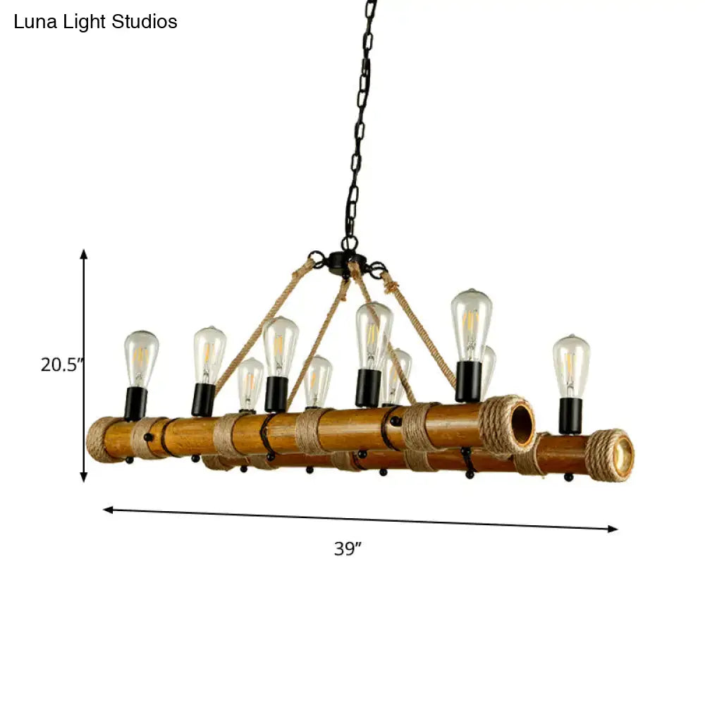 Vintage bamboo and rope industrial chandelier living room light