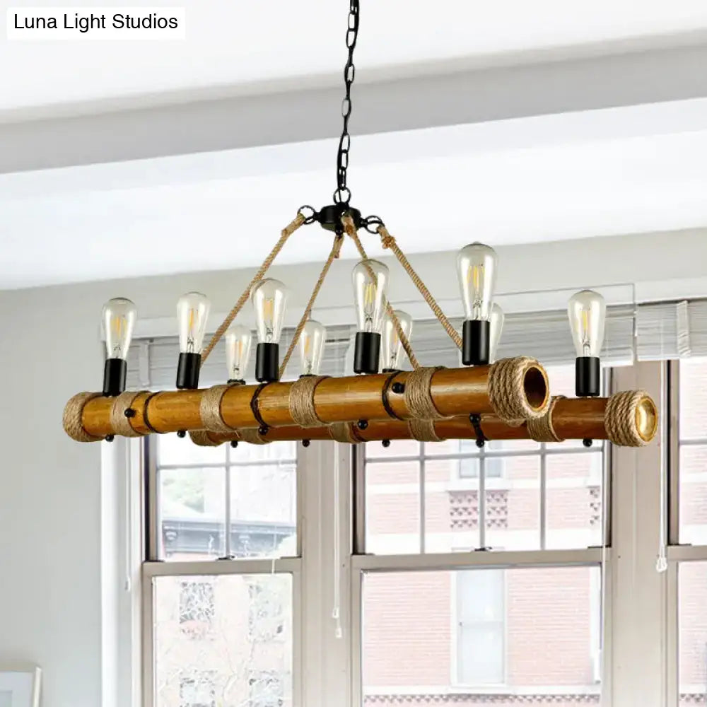 Vintage bamboo and rope industrial chandelier living room light