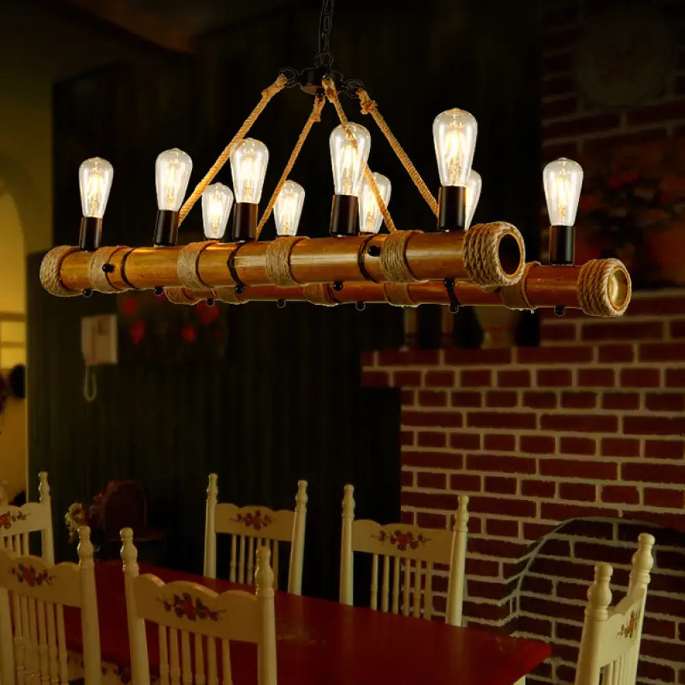 Vintage bamboo and rope industrial chandelier living room light