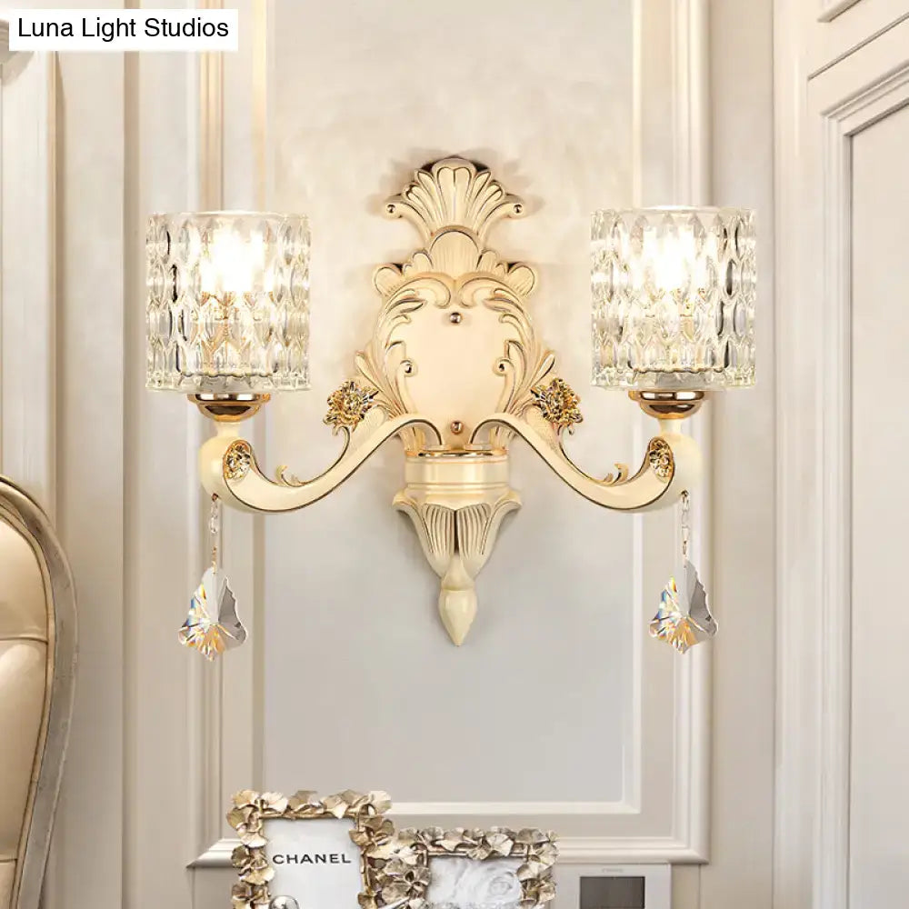 Vintage beige and gold glass wall light bedroom crystal sconce