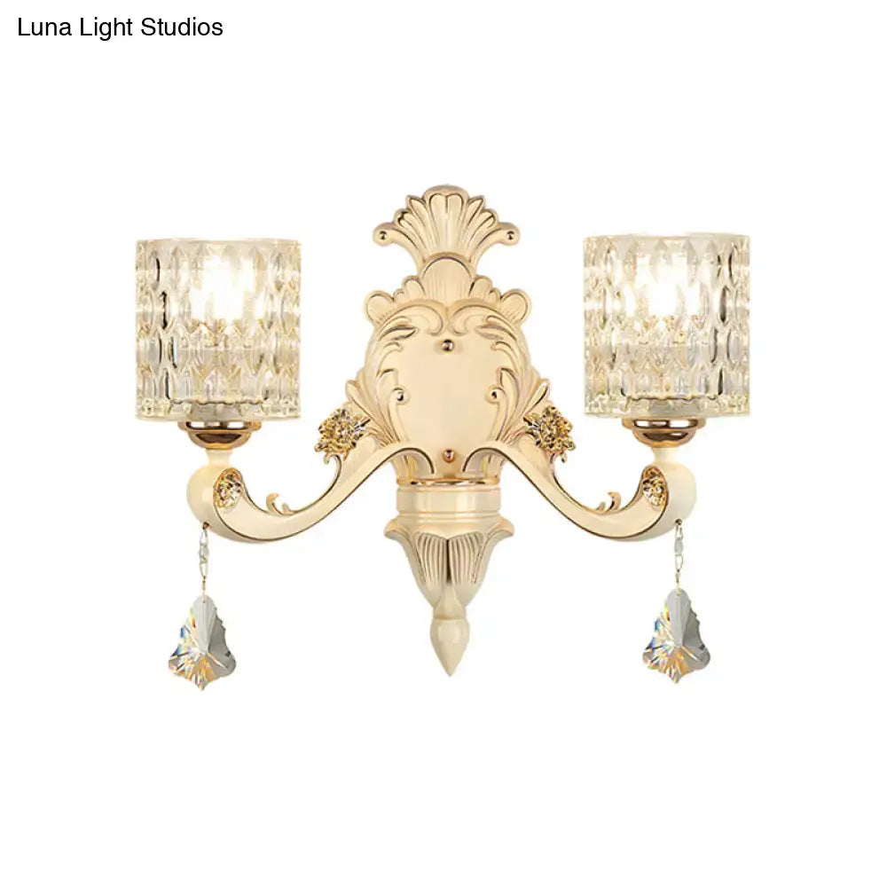 Vintage beige and gold glass wall light bedroom crystal sconce