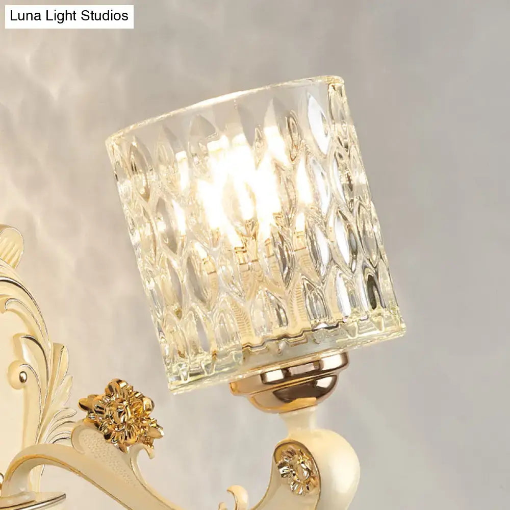 Vintage beige and gold glass wall light bedroom crystal sconce