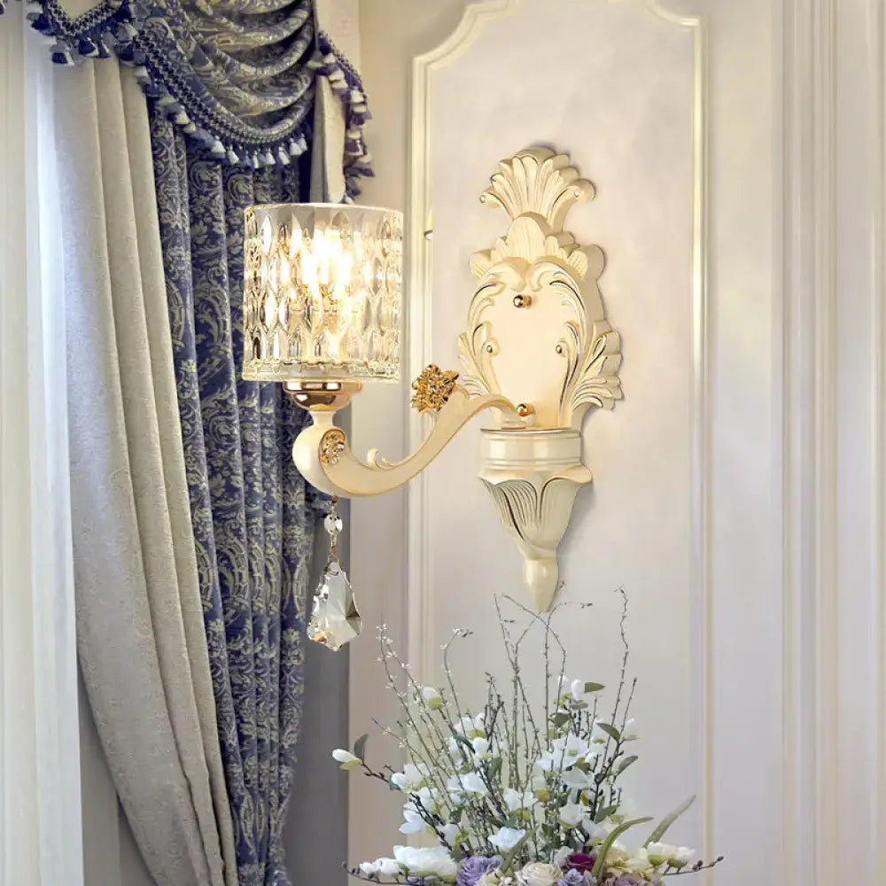 Vintage beige and gold glass wall light bedroom crystal sconce