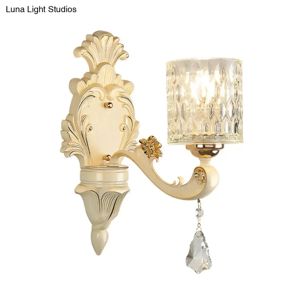 Vintage beige and gold glass wall light bedroom crystal sconce