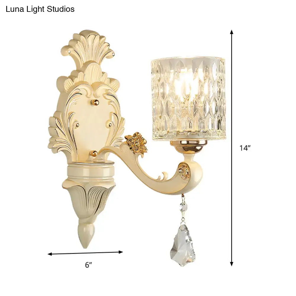 Vintage beige and gold glass wall light bedroom crystal sconce