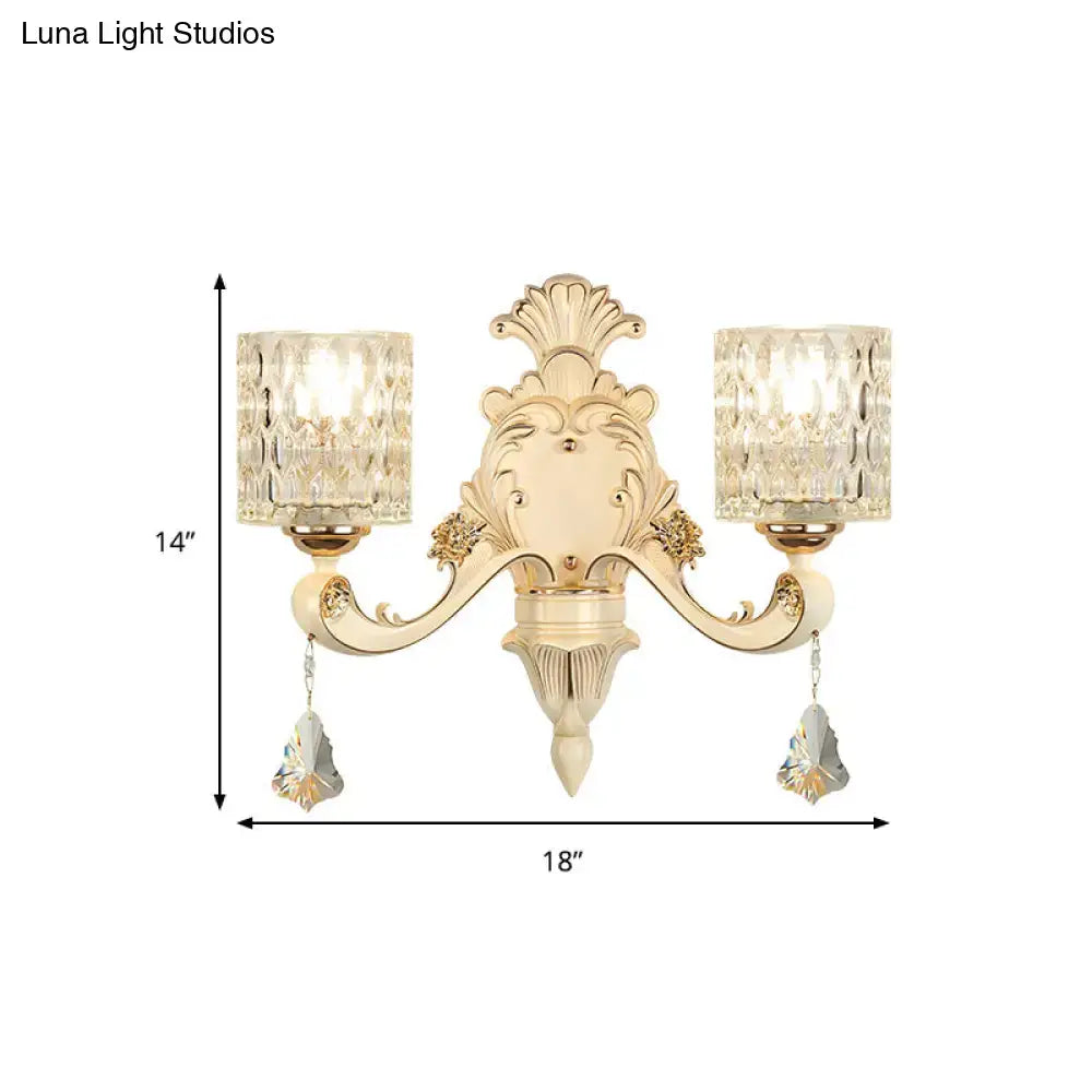 Vintage beige and gold glass wall light bedroom crystal sconce