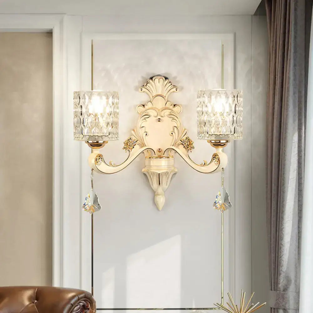 Vintage beige and gold glass wall light bedroom crystal sconce