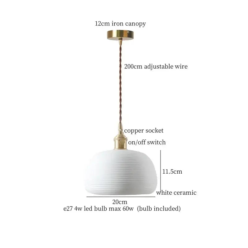 Vintage beige ceramic led pendant lamp for kitchen or dining room
