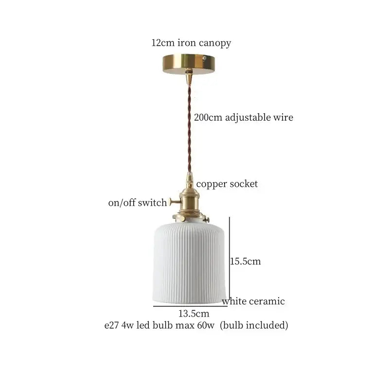 Vintage beige ceramic led pendant lamp for kitchen or dining room