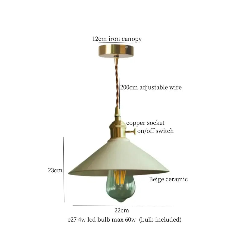 Vintage beige ceramic led pendant lamp for kitchen or dining room
