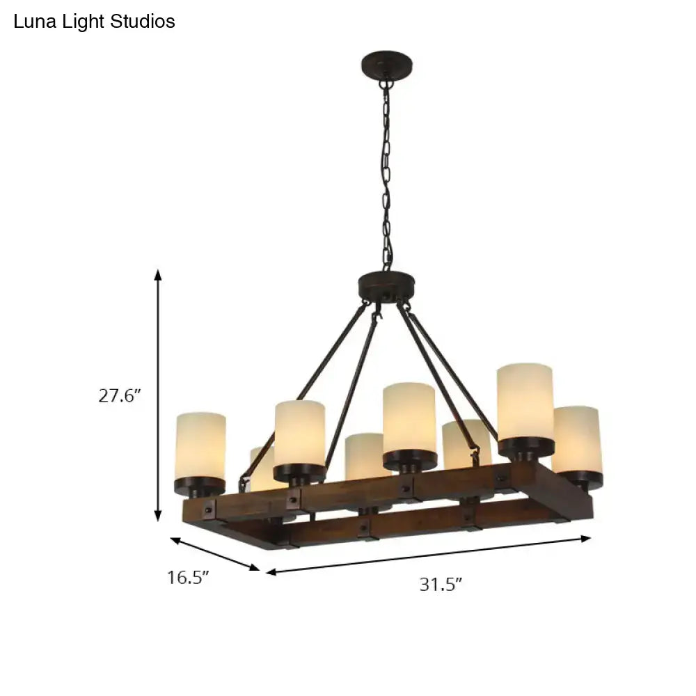 Vintage beige glass and wood light fixture – dining room chandelier