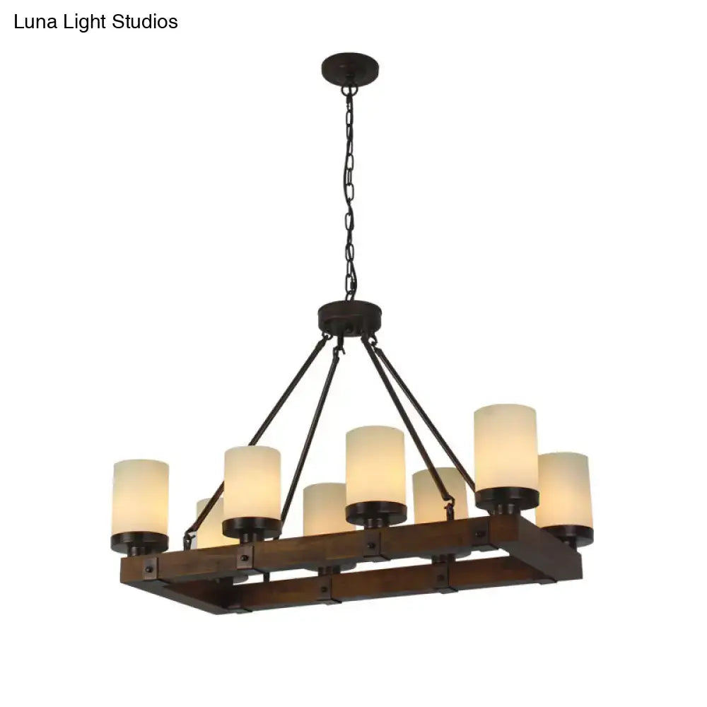 Vintage beige glass and wood light fixture – dining room chandelier