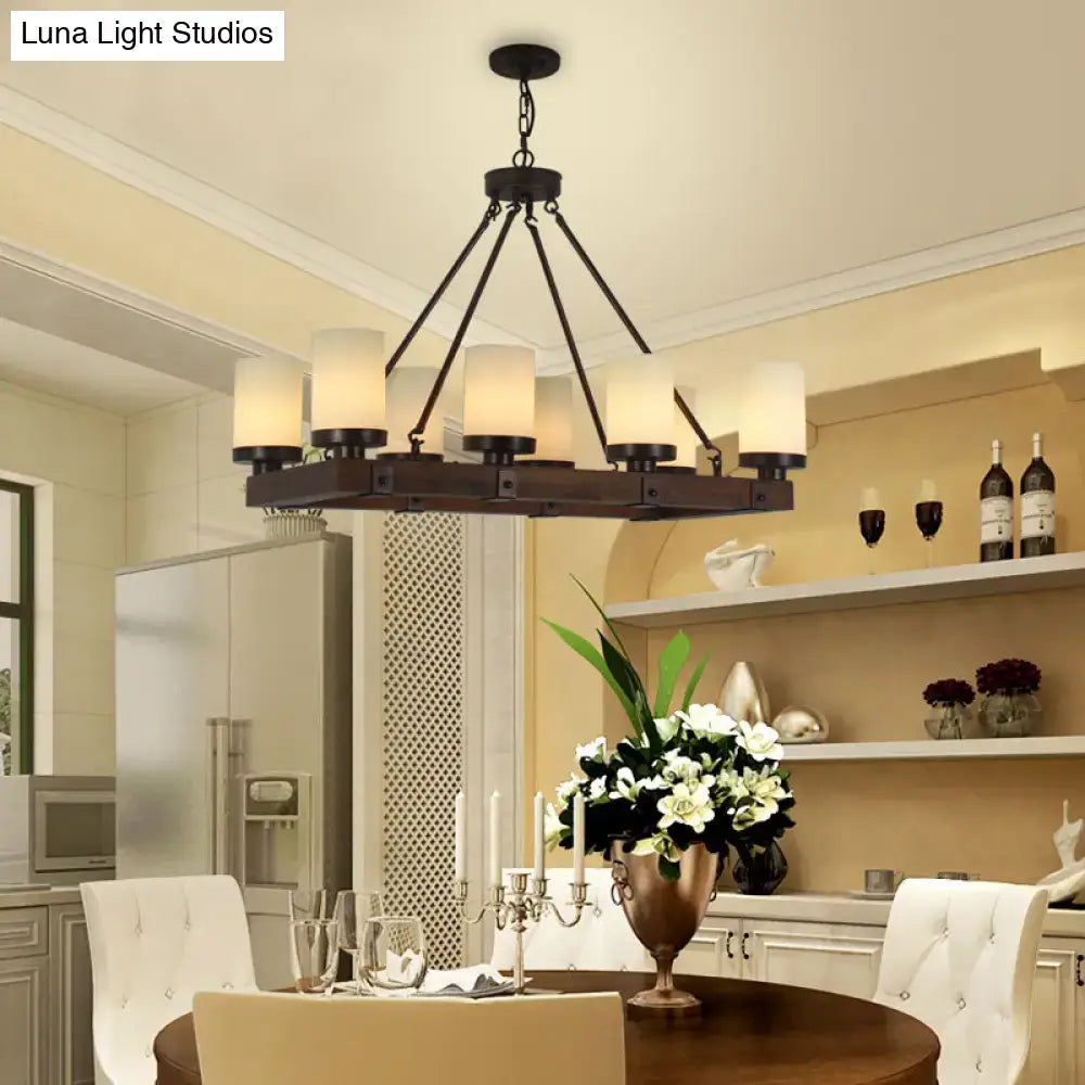 Vintage beige glass and wood light fixture – dining room chandelier