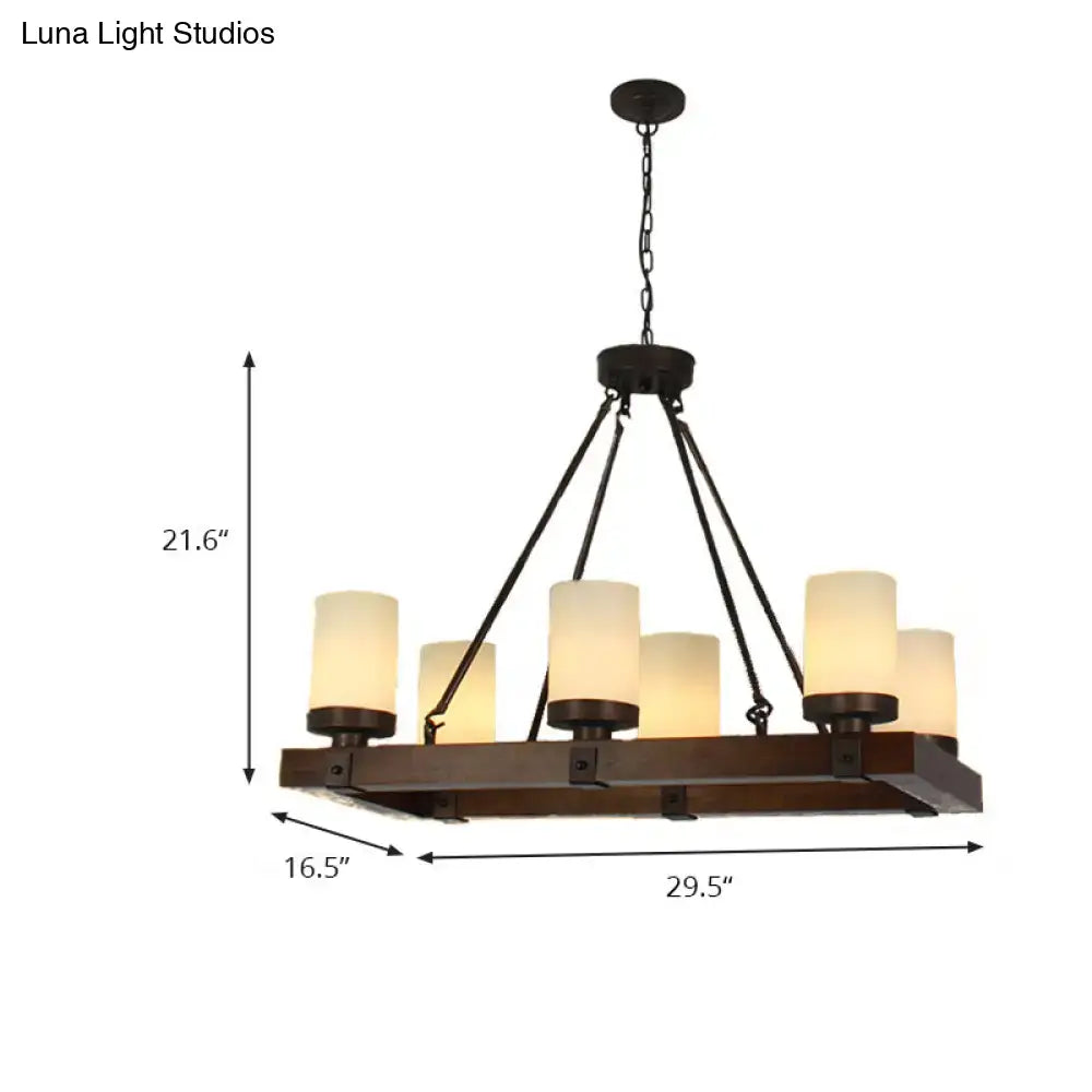 Vintage beige glass and wood light fixture – dining room chandelier