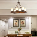 Vintage beige glass and wood light fixture – dining room chandelier
