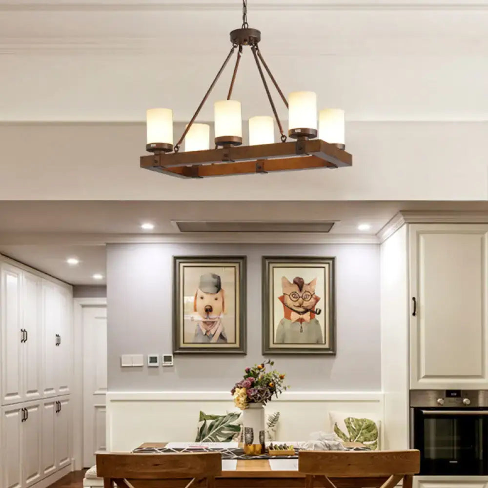 Vintage beige glass and wood light fixture – dining room chandelier