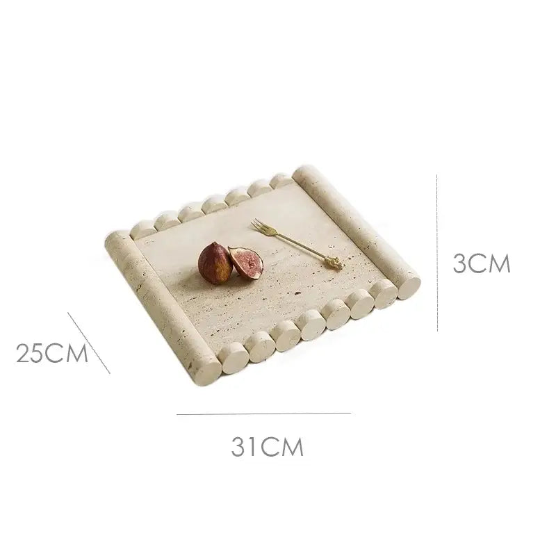 Vintage beige travertine marble serving tray kitchen stone plate
