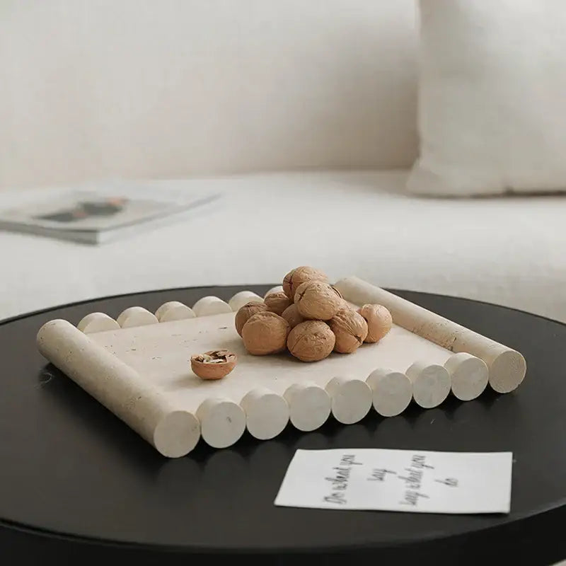 Vintage beige travertine marble serving tray kitchen stone plate