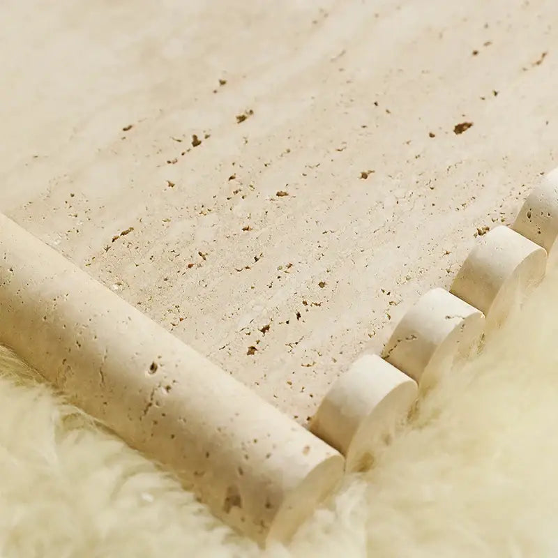 Vintage beige travertine marble serving tray kitchen stone plate