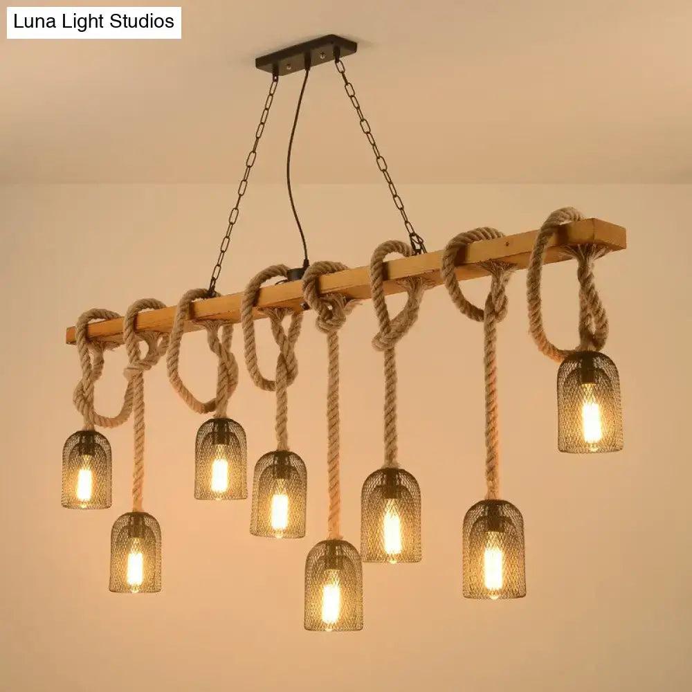 Vintage beige wooden beam chandelier – kitchen island pendant light