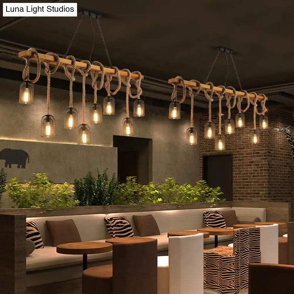 Vintage beige wooden beam chandelier – kitchen island pendant light