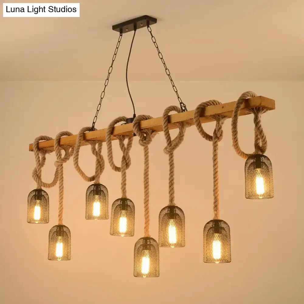 Vintage beige wooden beam chandelier – kitchen island pendant light