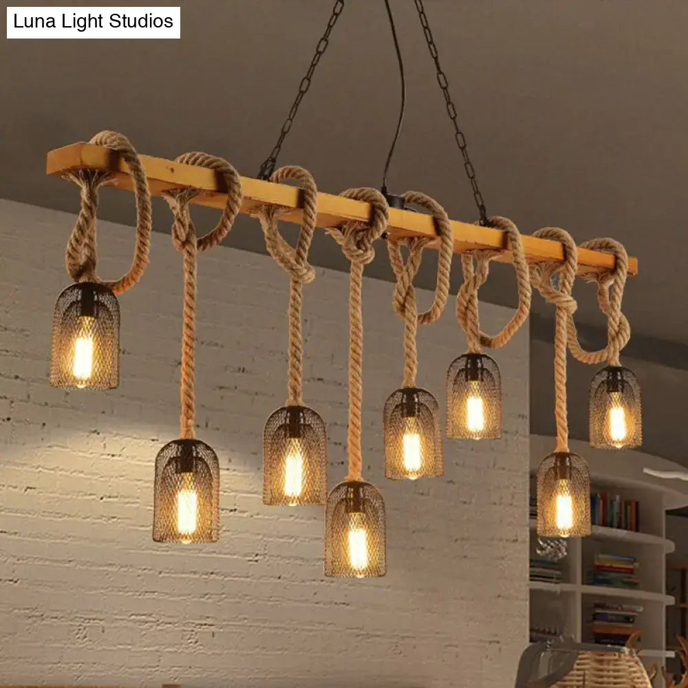 Vintage beige wooden beam chandelier – kitchen island pendant light