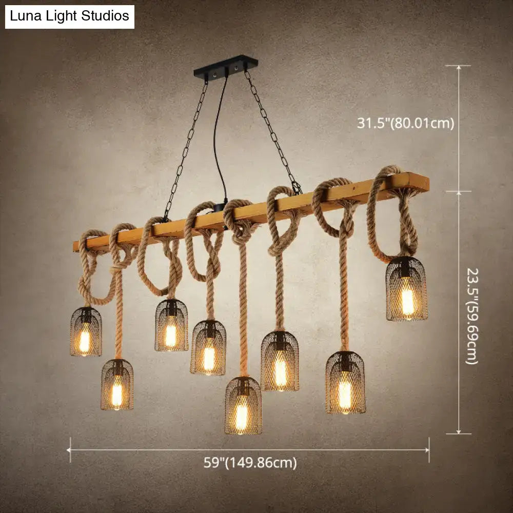 Vintage beige wooden beam chandelier – kitchen island pendant light