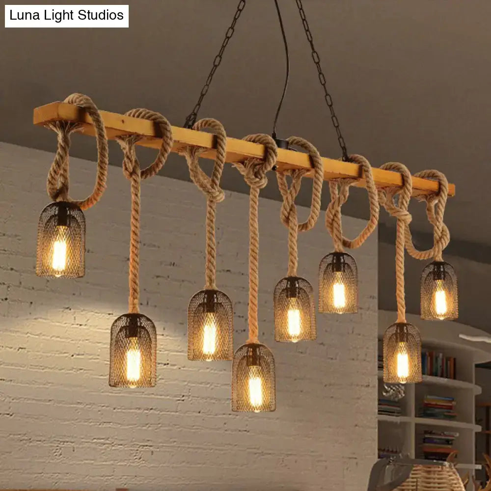 Vintage beige wooden beam chandelier – kitchen island pendant light