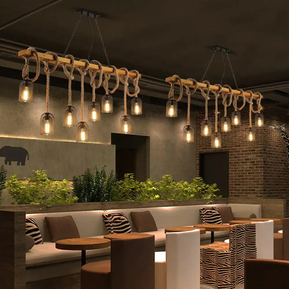 Vintage beige wooden beam chandelier – kitchen island pendant light