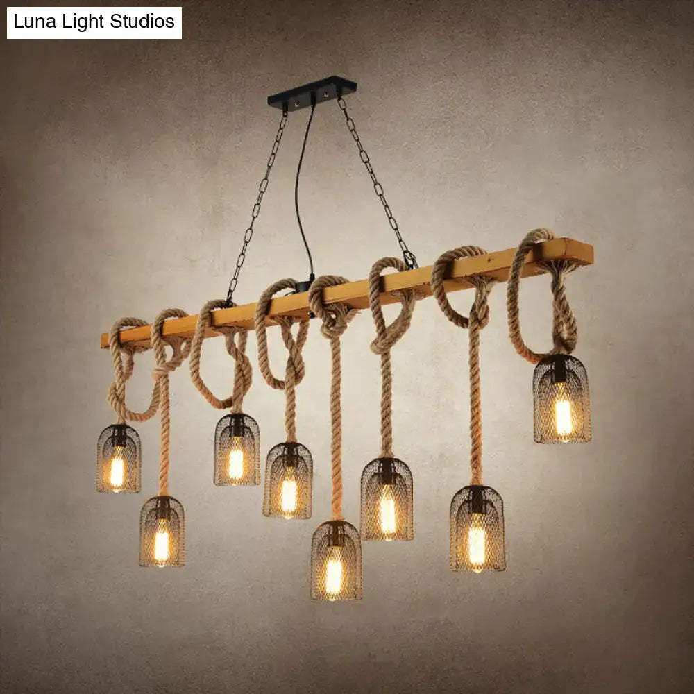 Vintage beige wooden beam chandelier – kitchen island pendant light