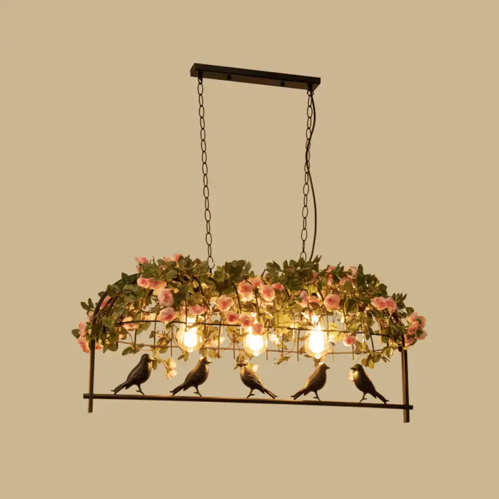 Vintage bird cage iron hanging light – dining room floral pendant