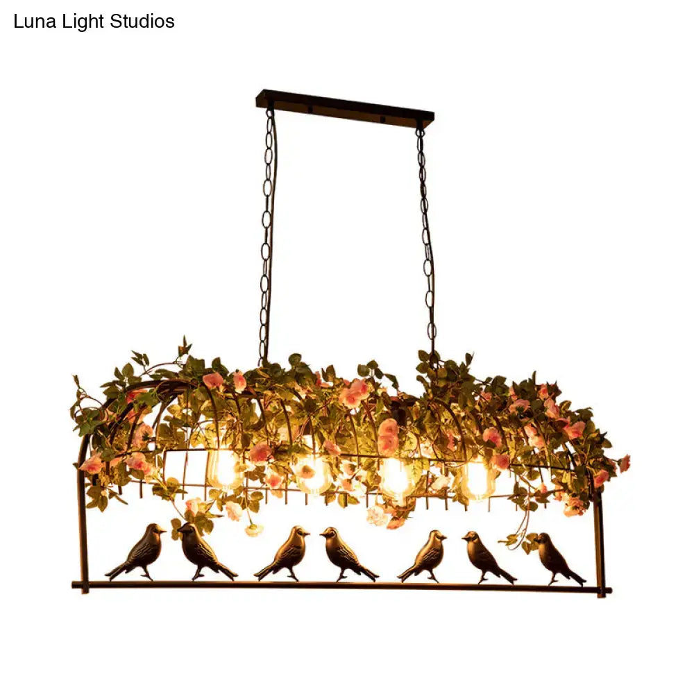 Vintage bird cage iron hanging light – dining room floral pendant