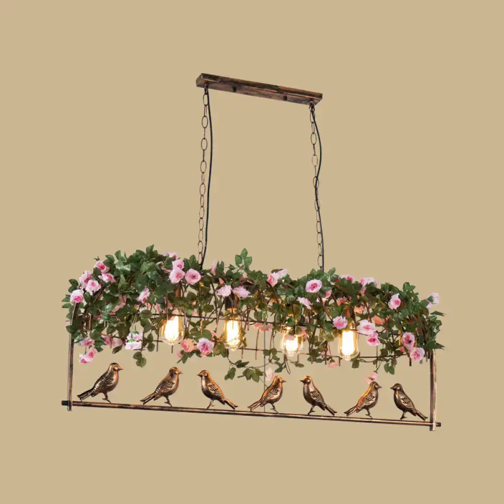 Vintage bird cage iron hanging light – dining room floral pendant
