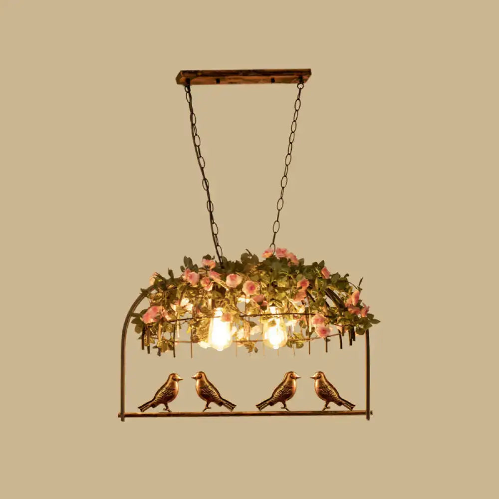 Vintage bird cage iron hanging light – dining room floral pendant