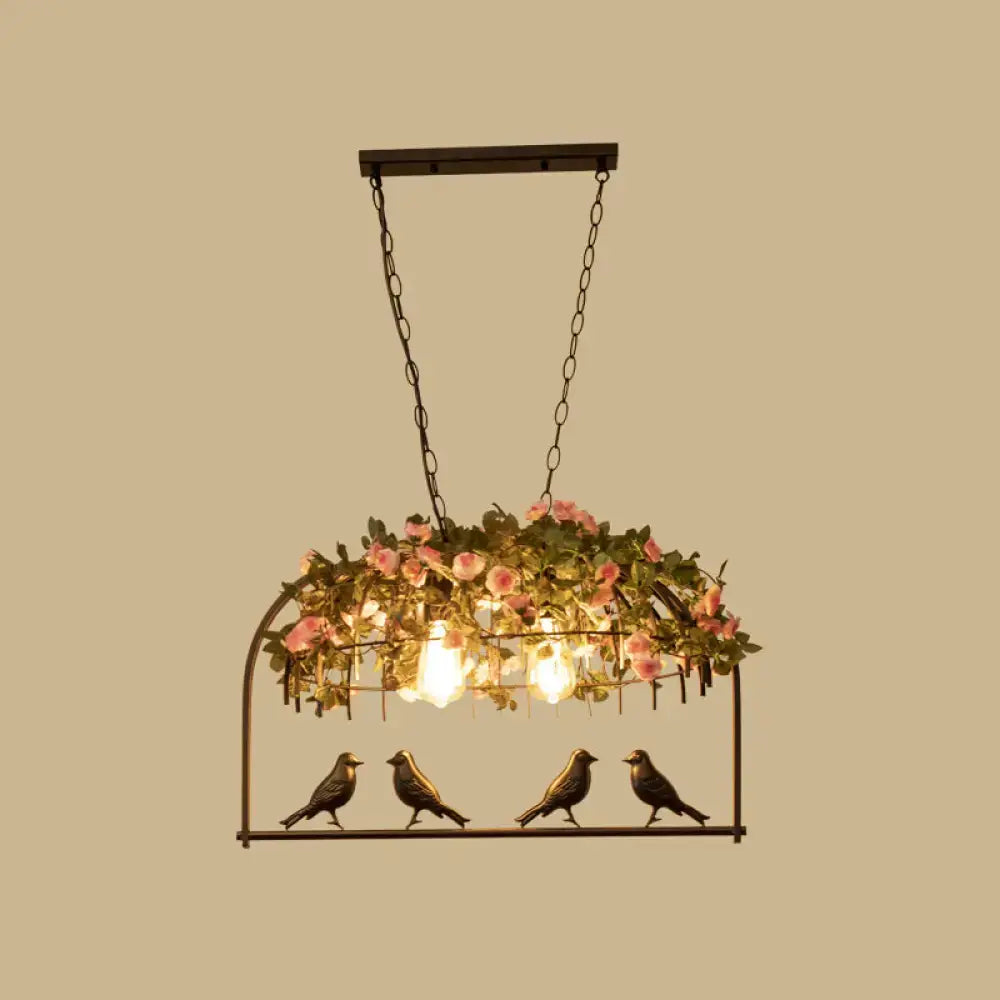 Vintage bird cage iron hanging light – dining room floral pendant