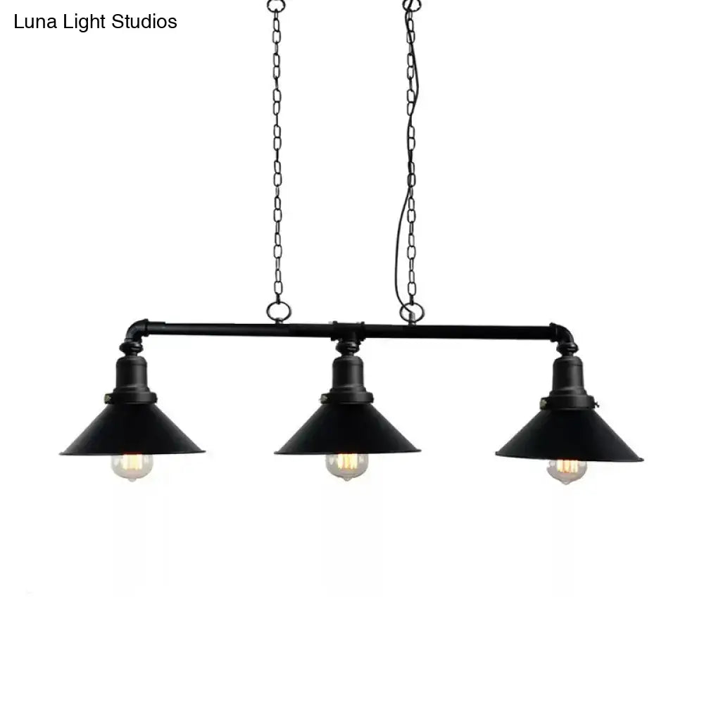 Vintage black 3-light conical island light fixture for dining room