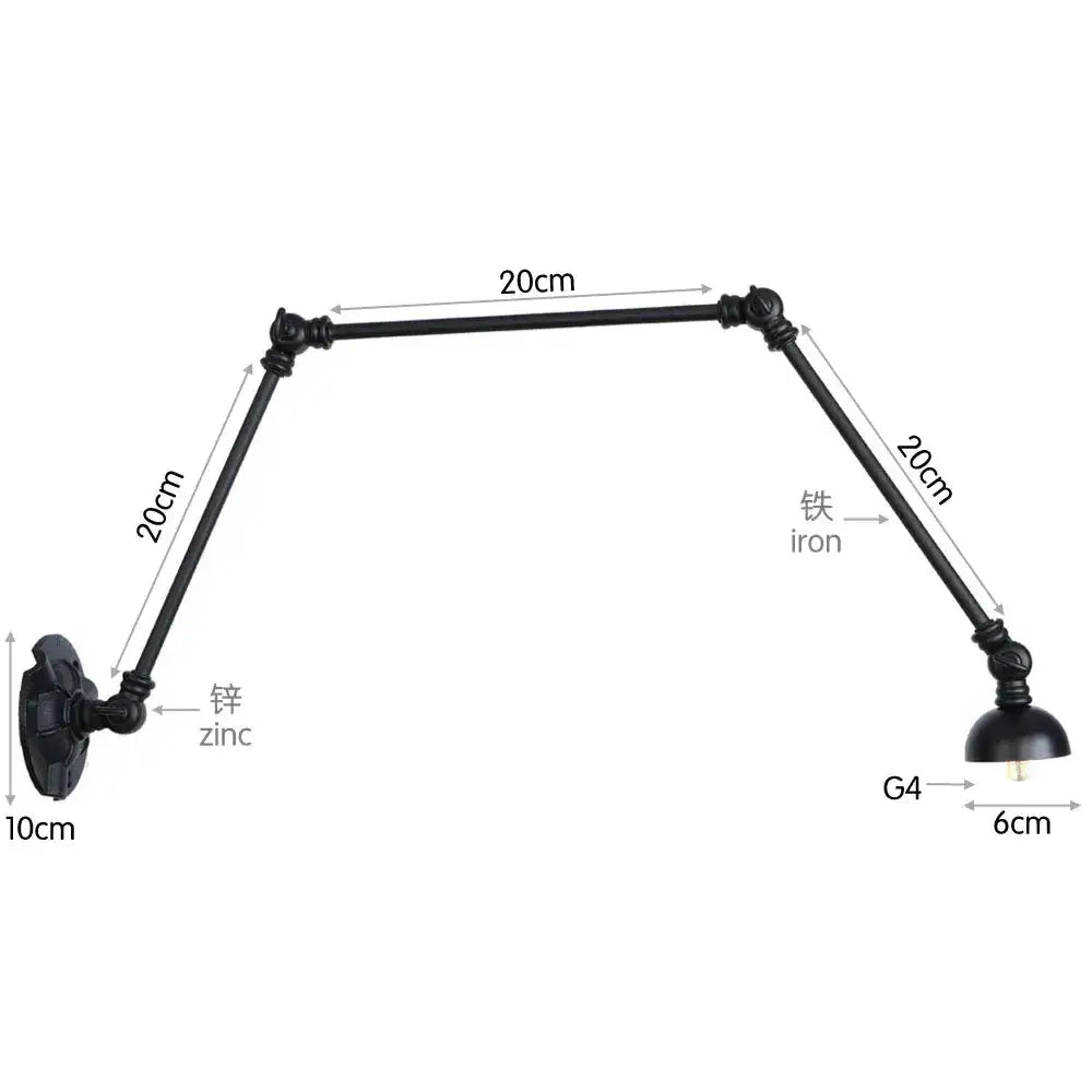 Vintage black adjustable loft wall light bedroom articulated lamp