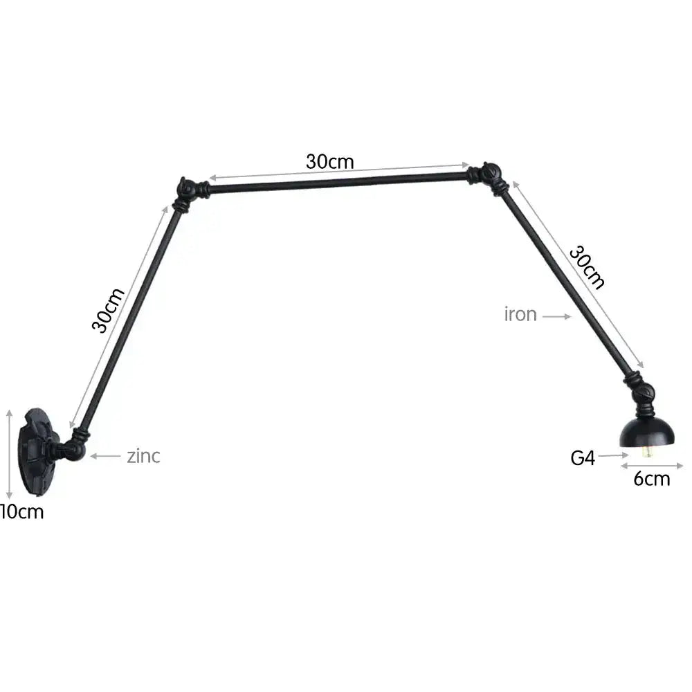 Vintage black adjustable loft wall light bedroom articulated lamp
