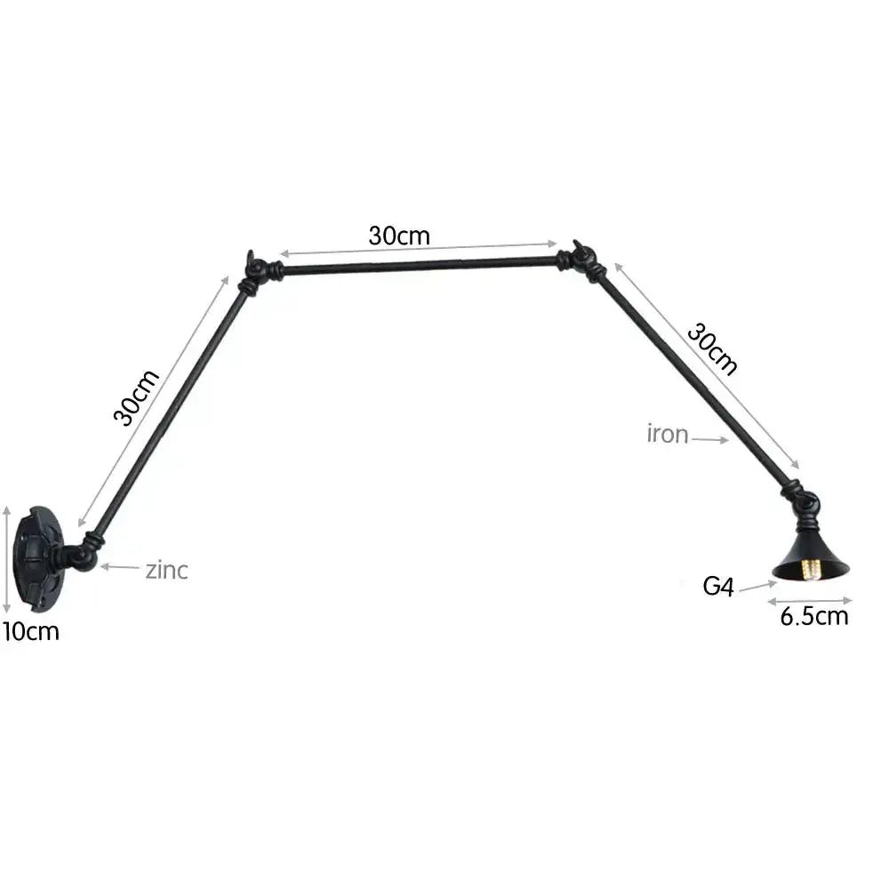 Vintage black adjustable loft wall light bedroom articulated lamp