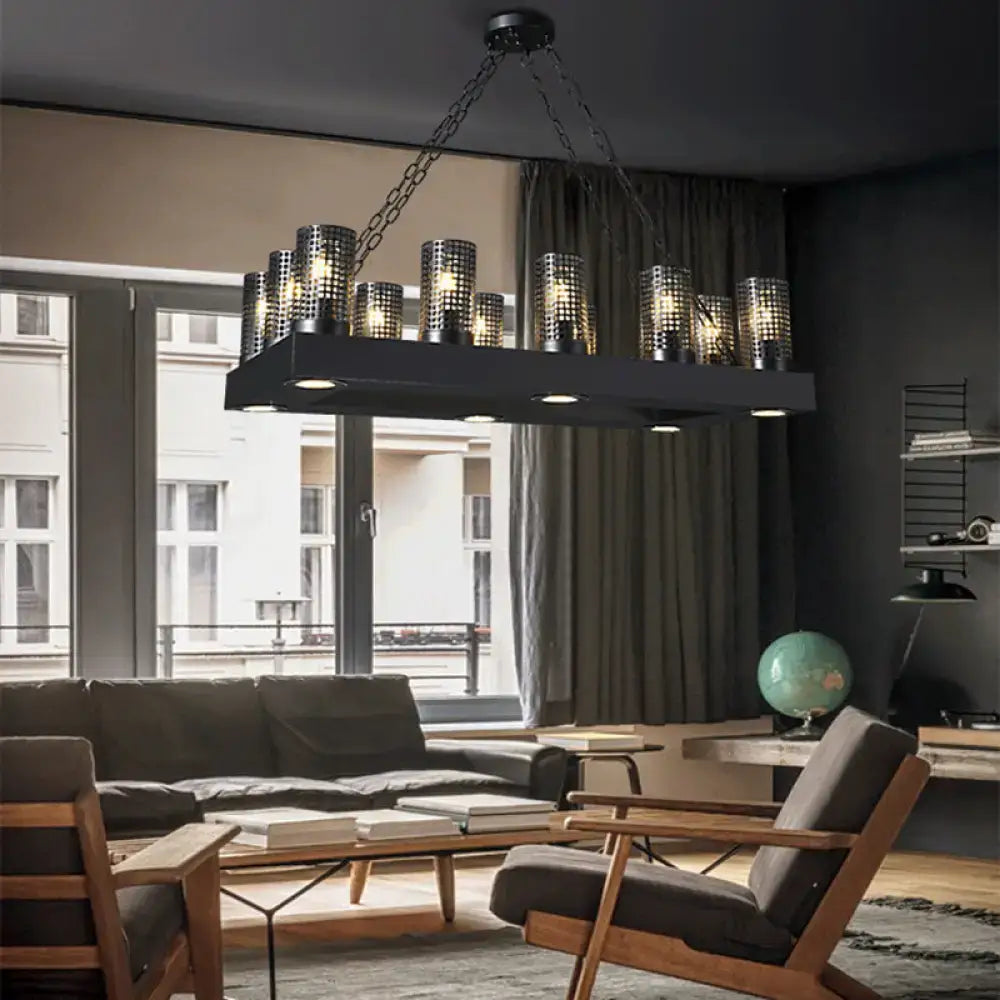 Vintage black & bronze cylinder restaurant island lamp – dining room