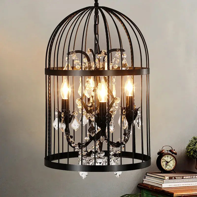 Vintage black crystal bird cage pendant light dining room chandelier
