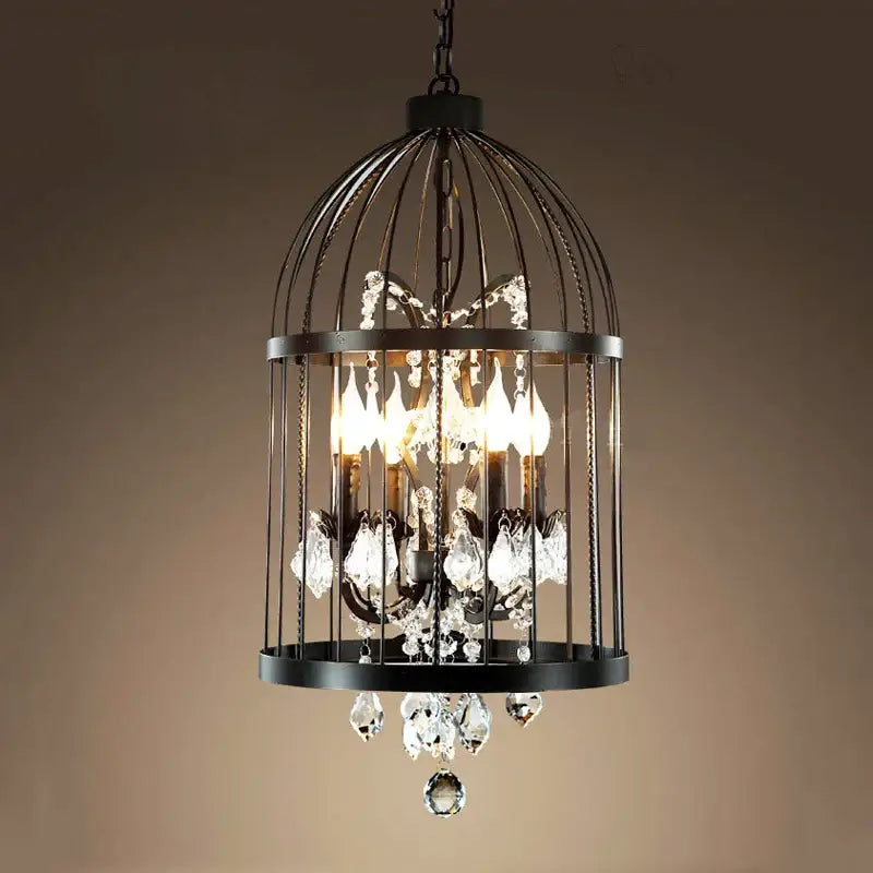 Vintage black crystal bird cage pendant light dining room chandelier