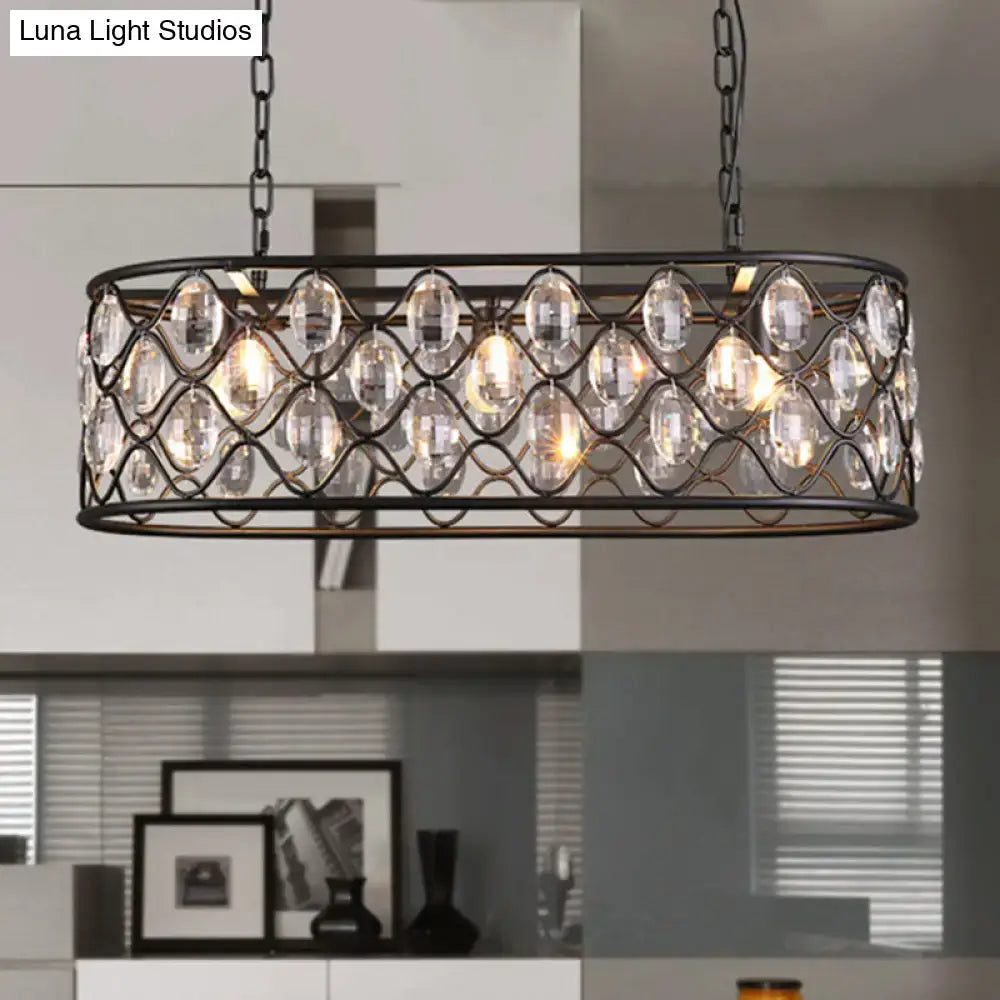 Vintage black crystal oval hanging light dining room chandelier