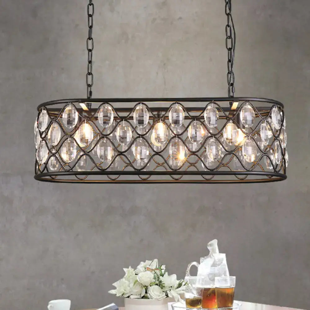 Vintage black crystal oval hanging light dining room chandelier