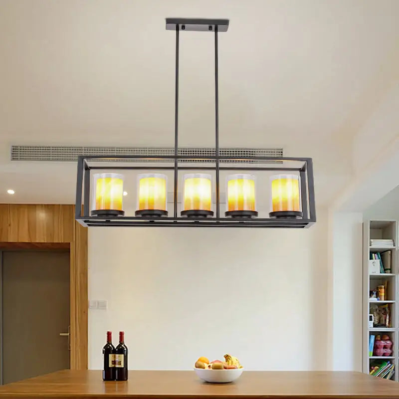 Vintage black cylinder pendant light dining room 3 candle bulbs